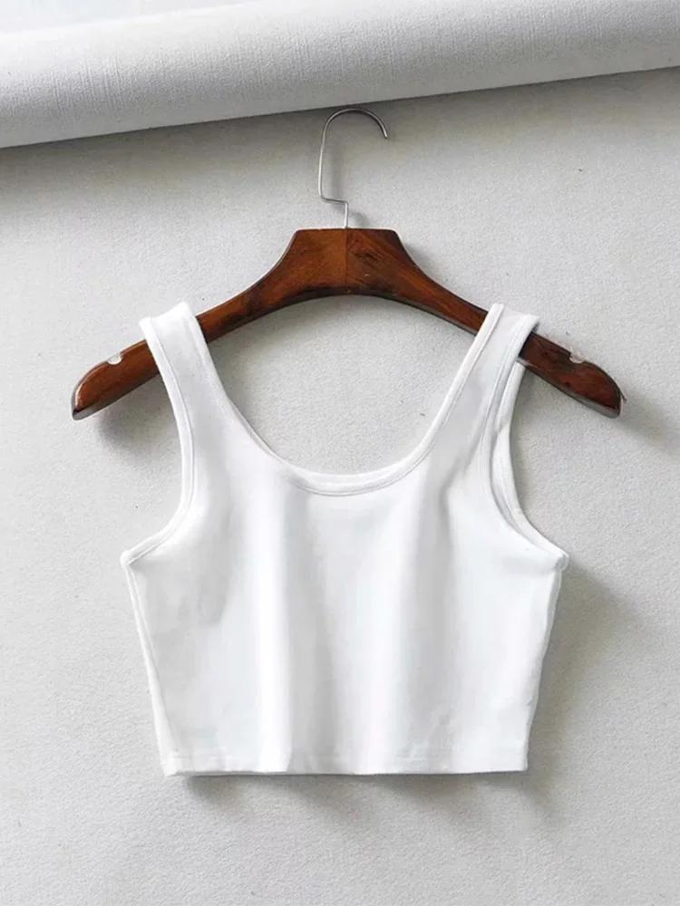 Haut court d'été sexy pour femmes, sans manches, court, en coton, col en U, barre tricotée