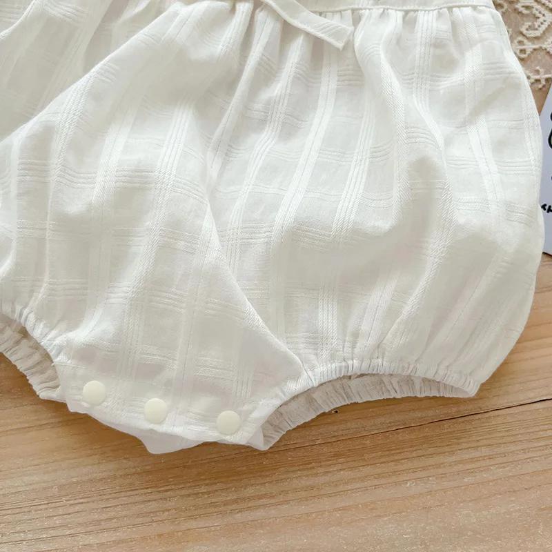 2025 été charmant sans manches nœud papillon fleur brodé infantile nouveau-né filles une pièce body