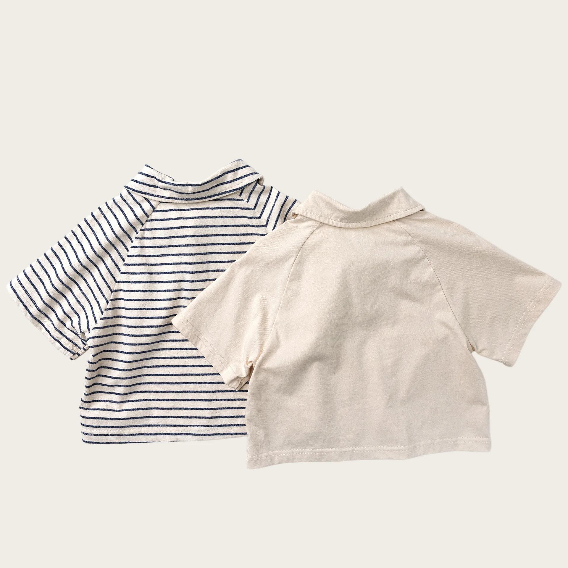 T-shirt polo en coton unisexe pour enfants de style coréen, respirant, à manches courtes, pour garço