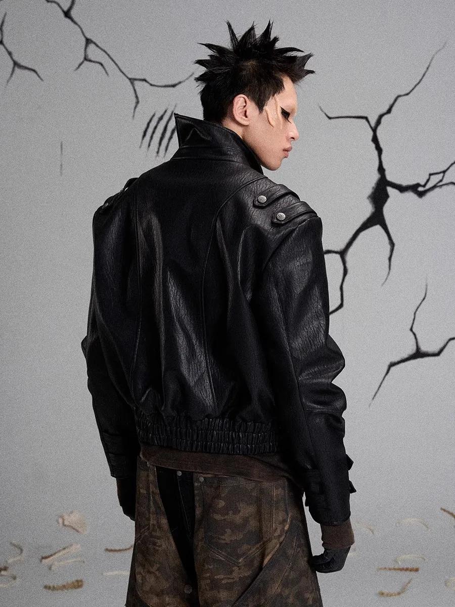 Mauroicardi printemps automne Cool beau noir dur veste en cuir Pu hommes fermeture éclair luxe conce