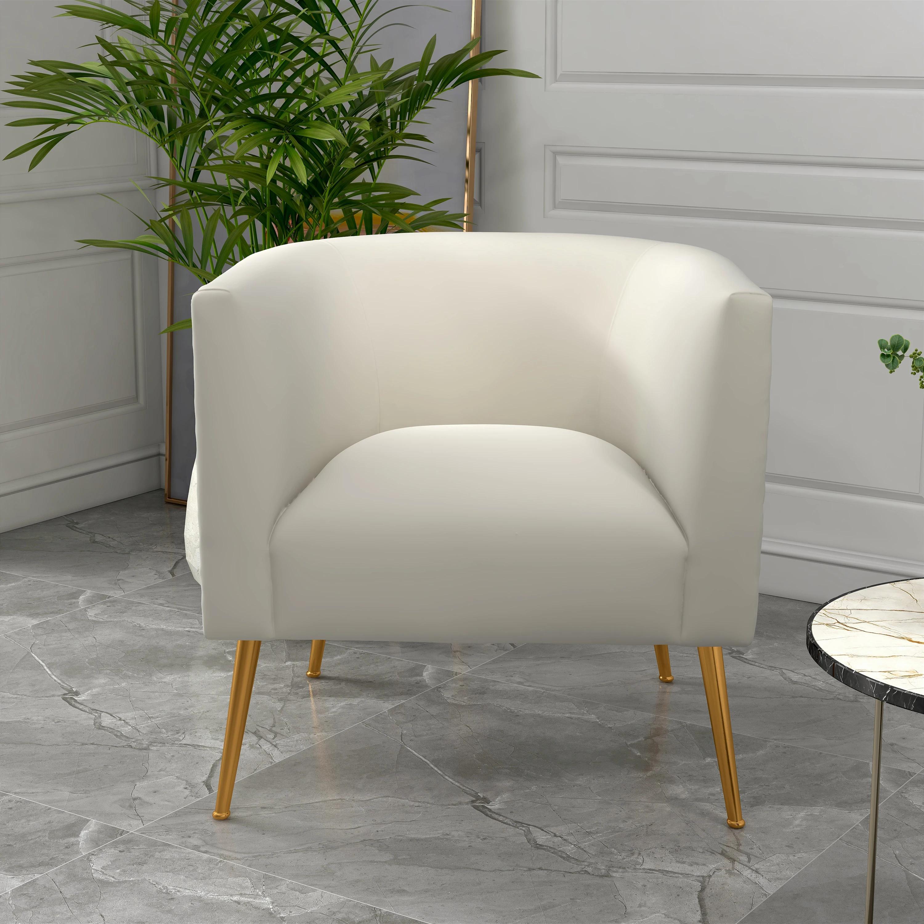 SEYNAR-Chaise d'appoint ronde en velours pour salon, ensemble de 2, sofa ou baril beige clouté, styl