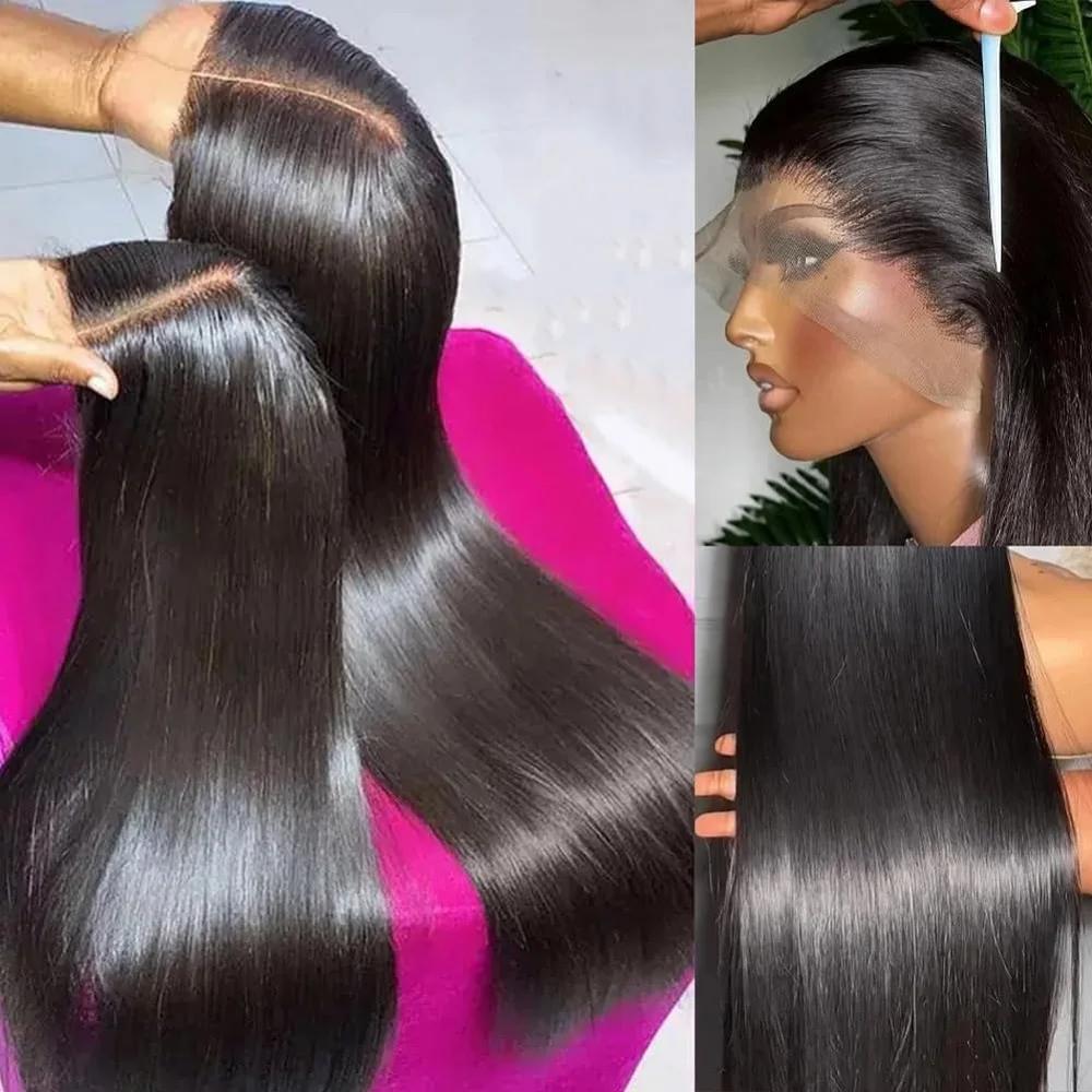 Perruques Lace Front 13x6 en Cheveux Humains Lisses Effet Os, Densité 200%, Pré-épilées, Transparent