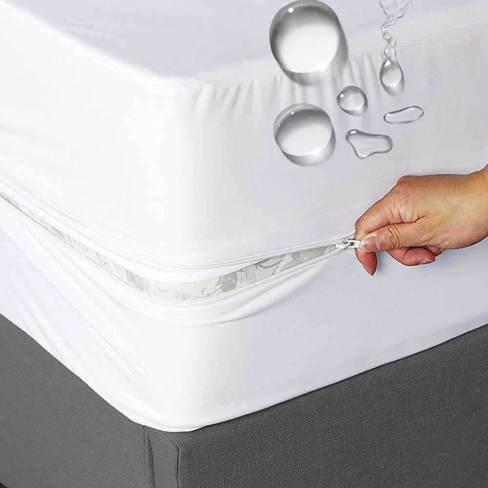 Juste de matelas imperméable entièrement fermée à 6 côtés avec fermeture éclair, drap-housse anti-po