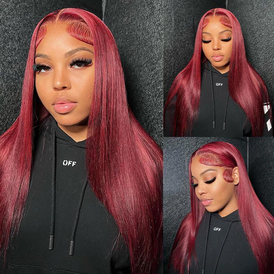 99J bordeaux 13x6 couleur HD dentelle avant perruque perruques de cheveux humains pré-plumé Premium