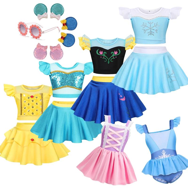 Été enfants filles deux pièces Elsa plage Bikini maillot de bain 2025 enfants raiponce Jasmine maill