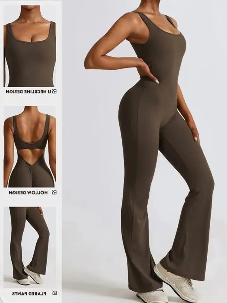 Combinaison de sport une pièce femme sexy - Pantalon évasé yoga push-up pour fitness et entraînement