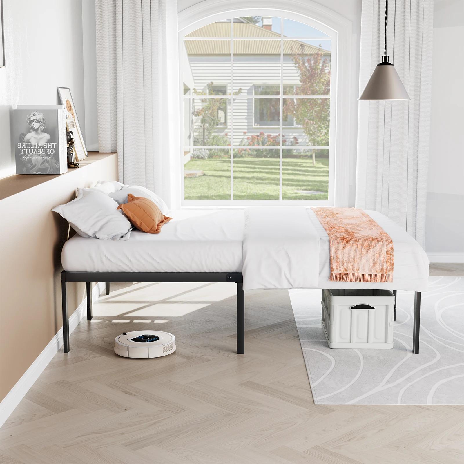 JIAN-Cadre de lit simple en métal avec espace de rangement, support à lattes en acier robuste, 350lb