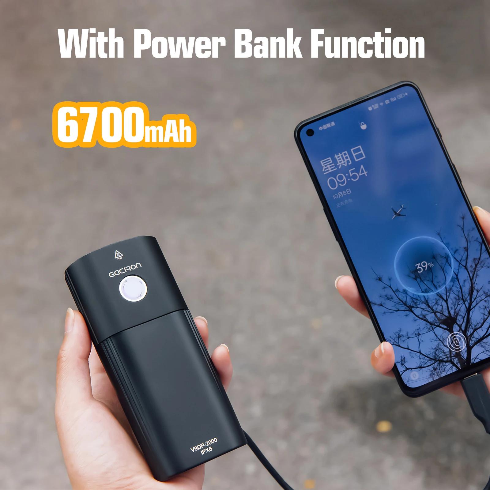 GACIRON V9DP-2000 phare 2000 lumens vélo avant lumière étanche USB Rechargeable 6700mAh vélo lumière