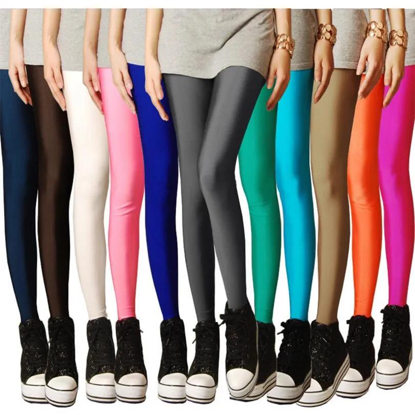 Nouveau printemps solide bonbons néon Leggings pour femmes haute étiré femme Legging pantalon fille