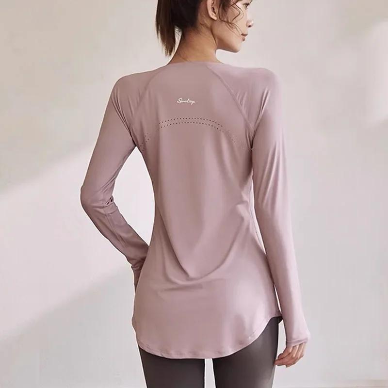 Nouvelle chemise de yoga ajustée à manches longues, vêtements de sport de course à pied d'exercice d