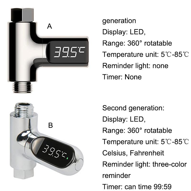 Thermomètre de douche d'eau domestique à affichage LED 5-85 ℃ Thermomètre à eau auto-alimenté à dé