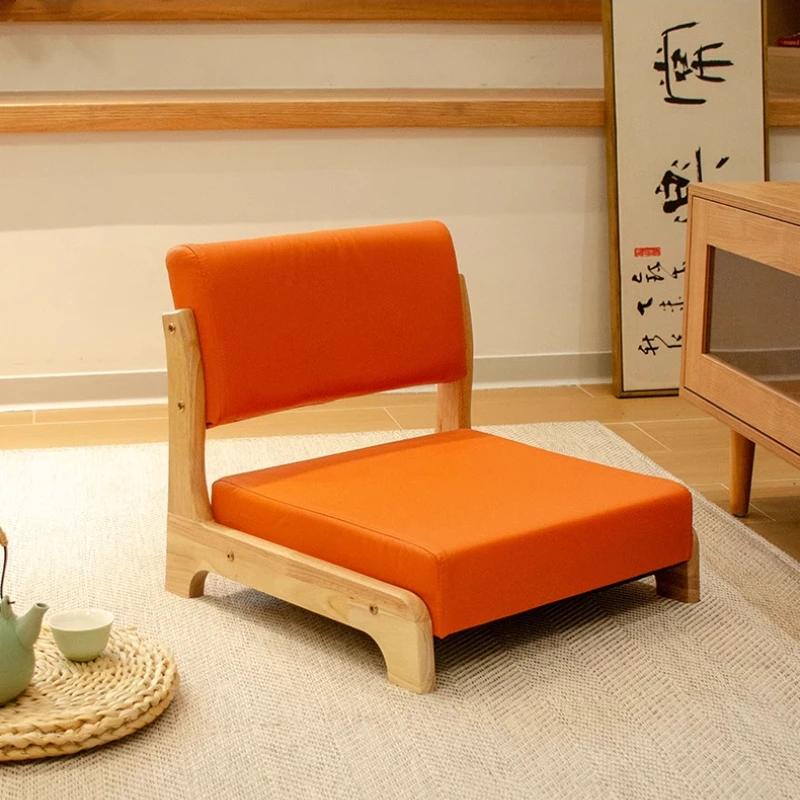 Chaise de sol en bois massif de Style japonais, siège Tatami à dossier bas pour baie vitrée, taboure