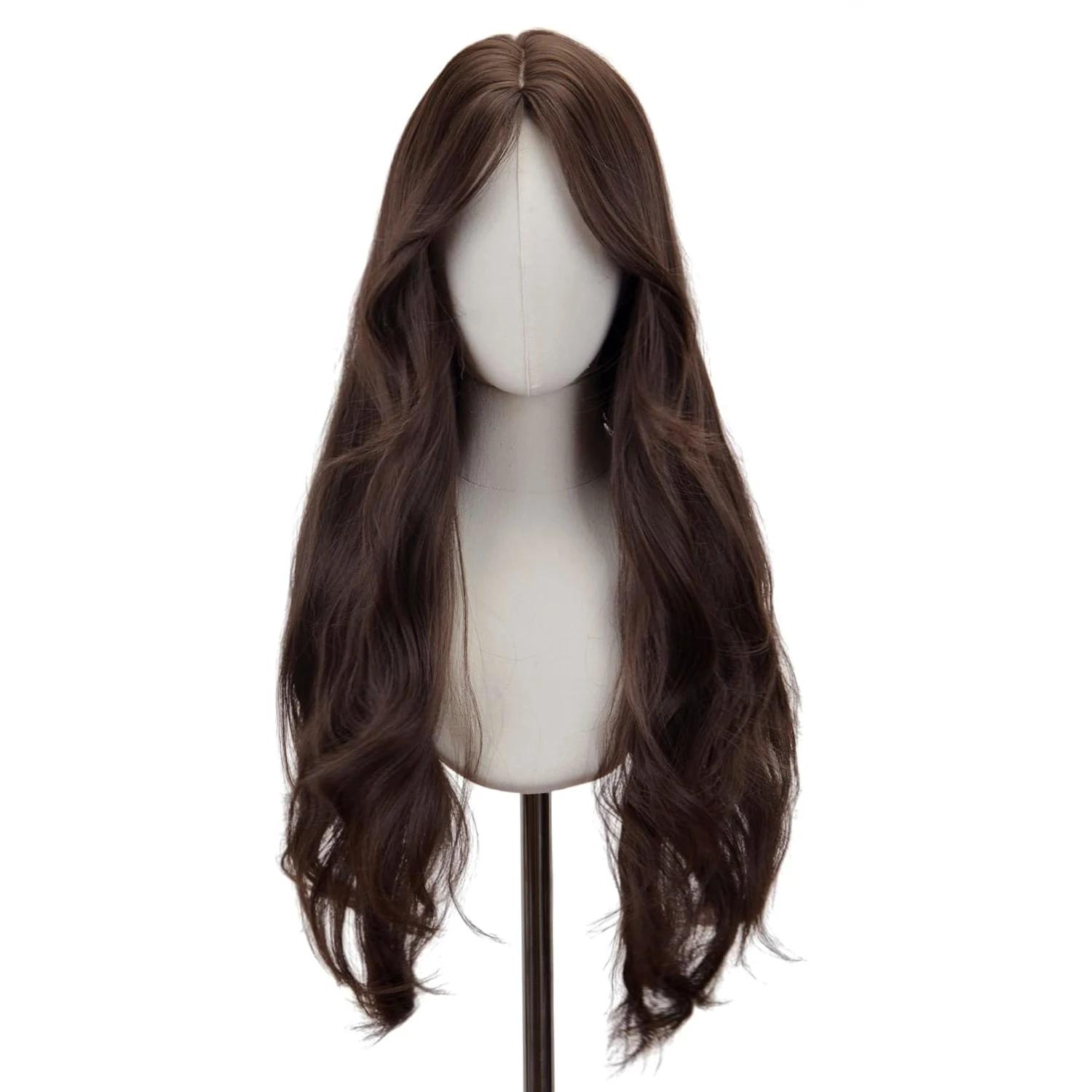 Perruque synthétique avec raie centrale sans frange, brun foncé, usage quotidien, cheveux naturels,