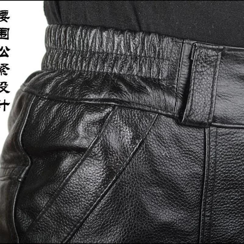 Pantalon en cuir de vache véritable pour hommes, coupe ample, chaud, coupe-vent, pour moto, pour l'e