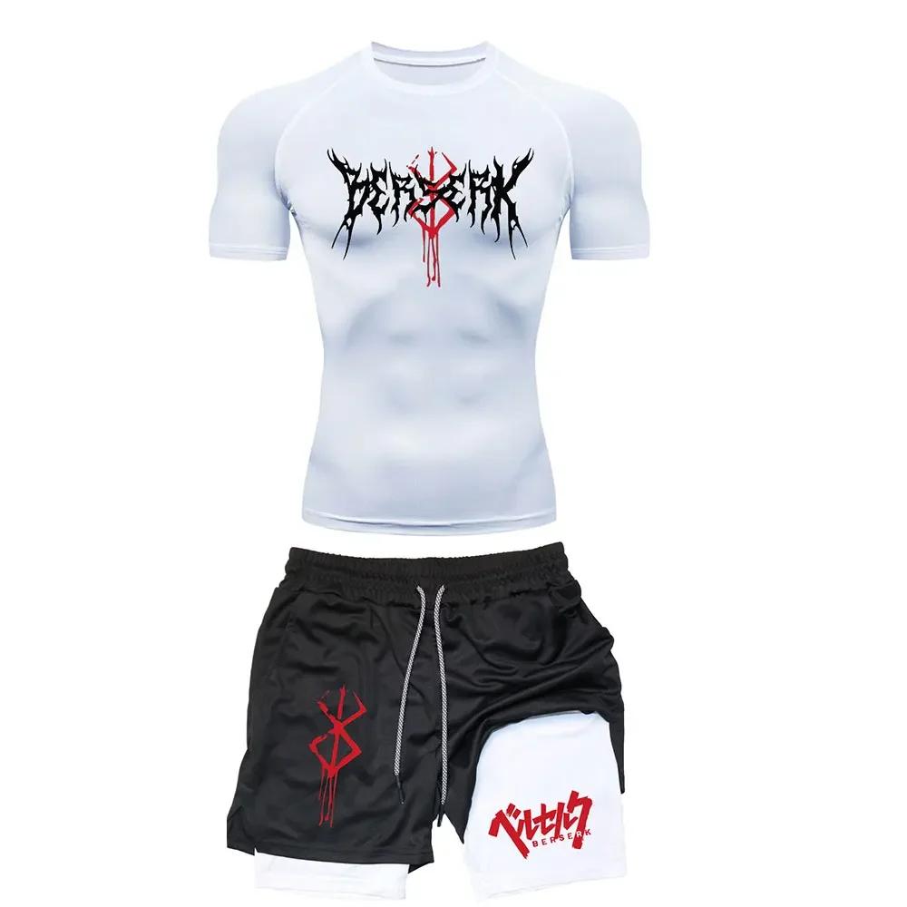 Ensemble compression hommes entraînement t-shirt short course respirant séchage rapide anti-éruption
