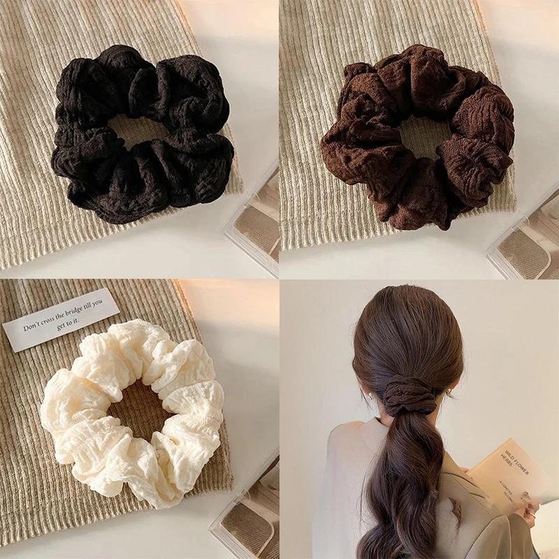 Corde à cheveux de couleur unie pour femmes, motif ondulé, Simple, queue de cheval, anneau de cheveu