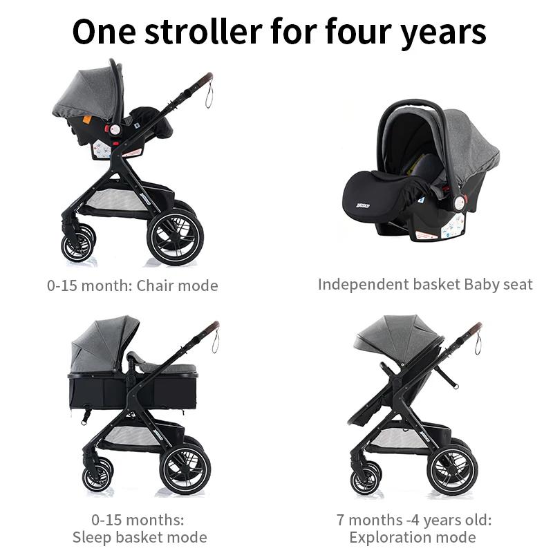 Nouvelle poussette bébé 3 en 1 légère, chariot haute position avec cadre en aluminium, système de vo