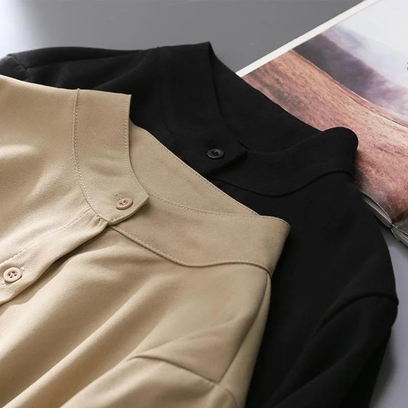 Chemise à manches longues lanterne pour femme, chemisiers de style printemps et automne, col montant