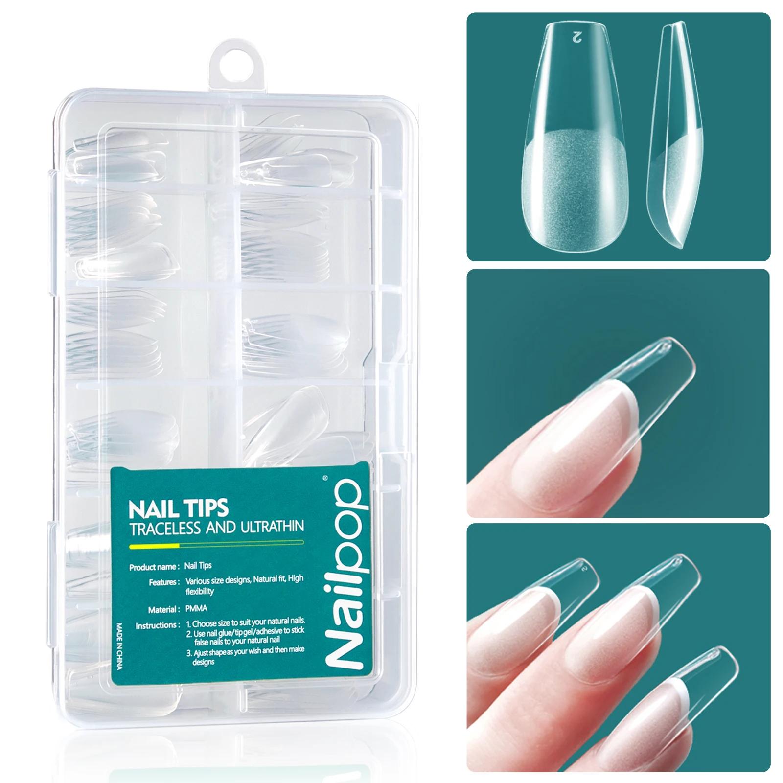 Nailpop-Faux ongles gel X, extensions d'ongles faciles à tremper, forme moyenne et courte, amande/ca
