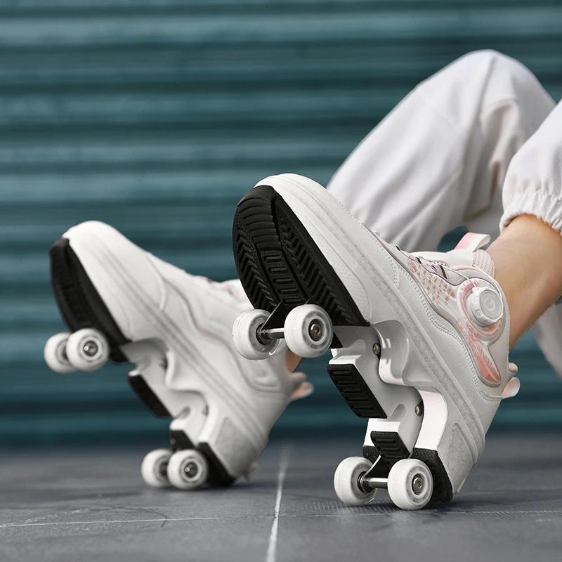 Chaussures de patins à roulettes à déformation, patins à 4 roues à Double rangée, baskets à roulette