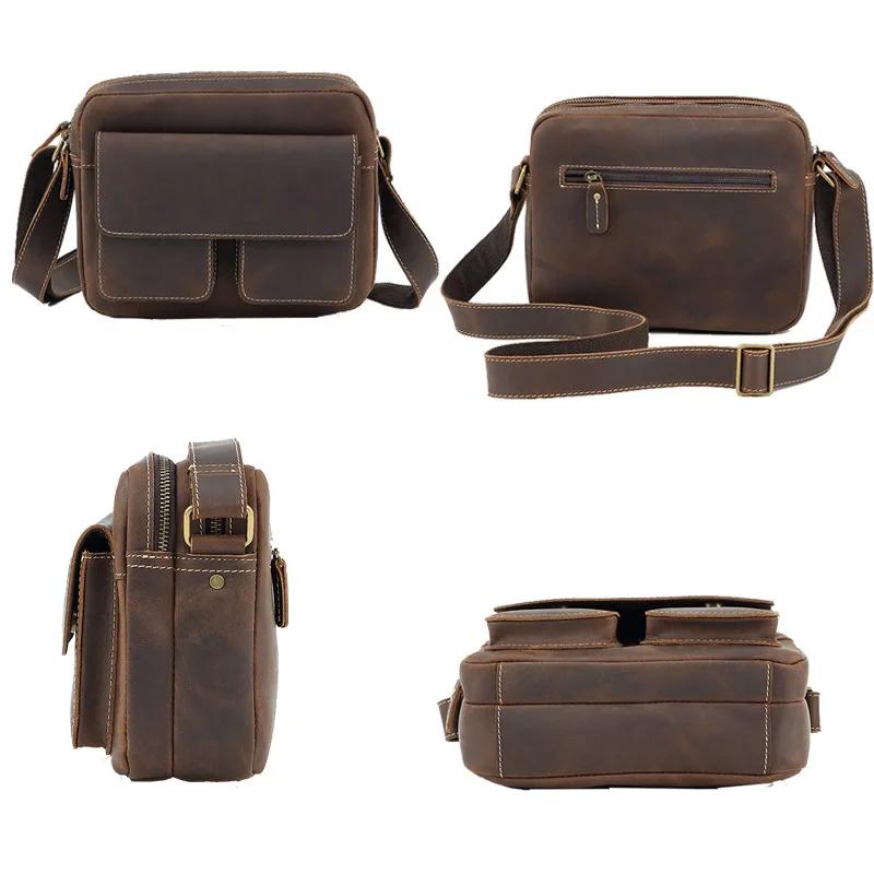 Sac messager vintage en cuir Crazy Horse – Cartable à bandoulière en cuir de vache de grain supérieu