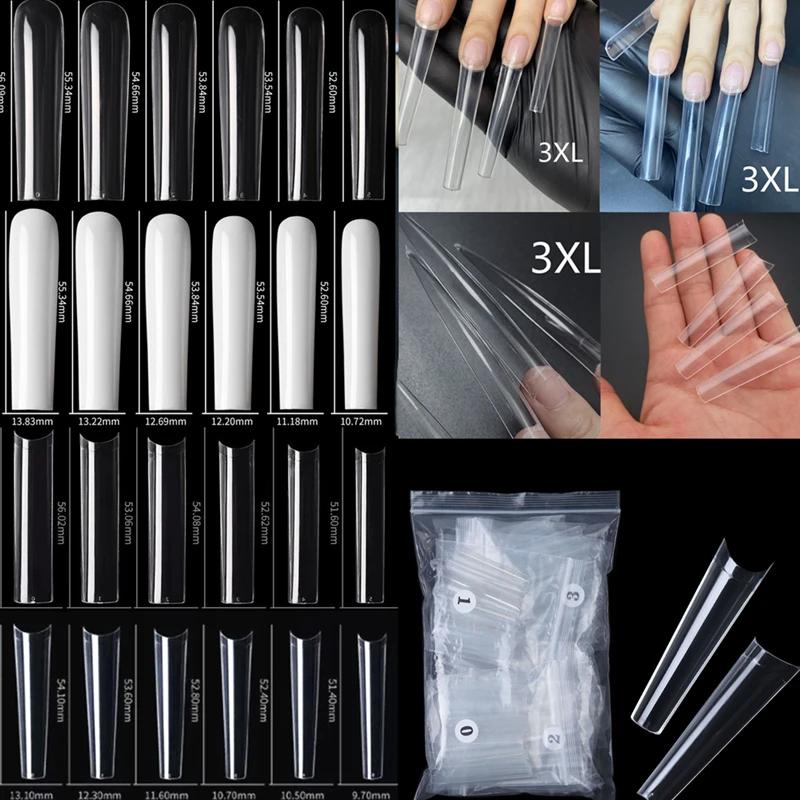 120 faux ongles carrés extra longs 3XL, en acrylique transparent, à presser, pour manucure