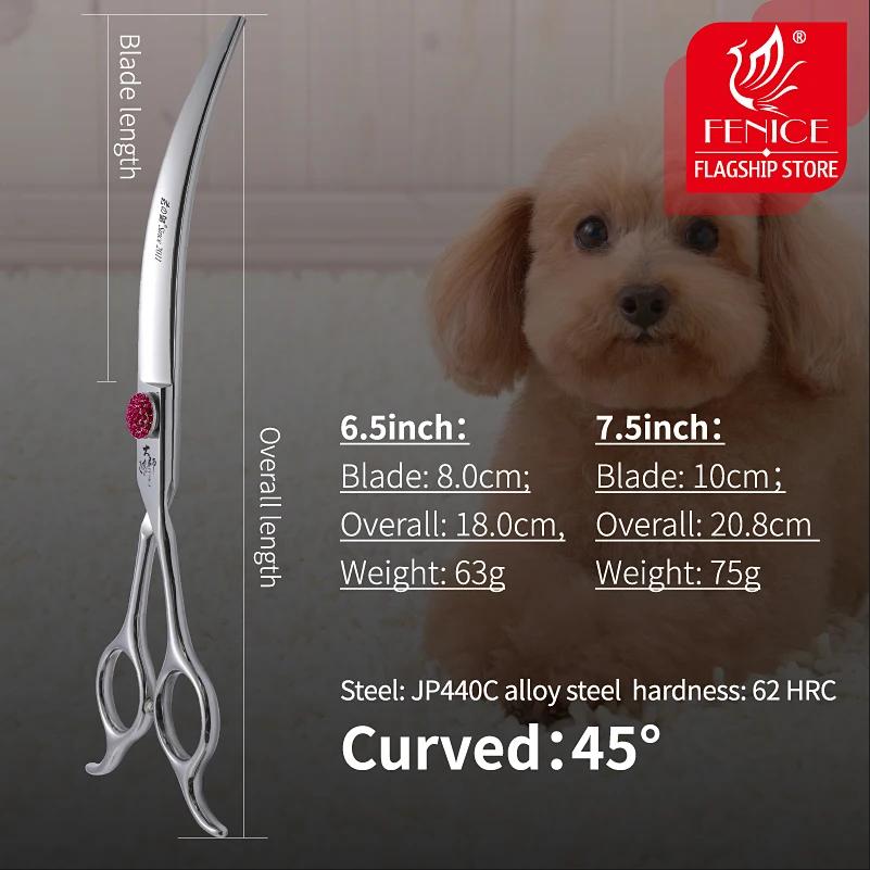 Fenice Pink Diamond Screw Pet Ciseaux super incurvés 45 ° Ciseaux de toilettage pour chiens de com