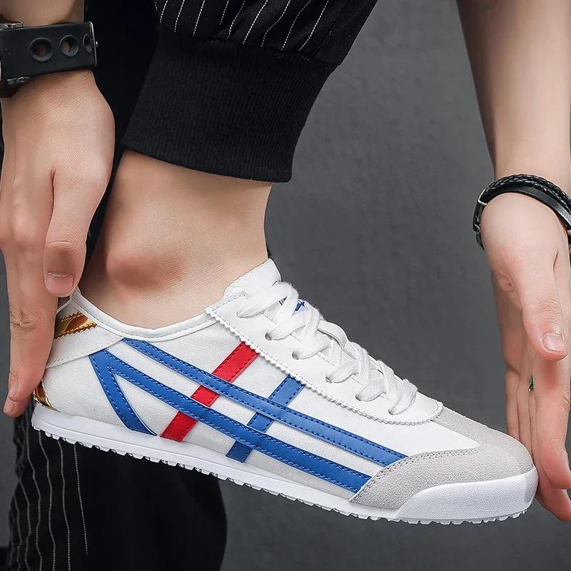 Chaussures de course classiques lacets hommes plates semelle souple toile respirante marche extérieur