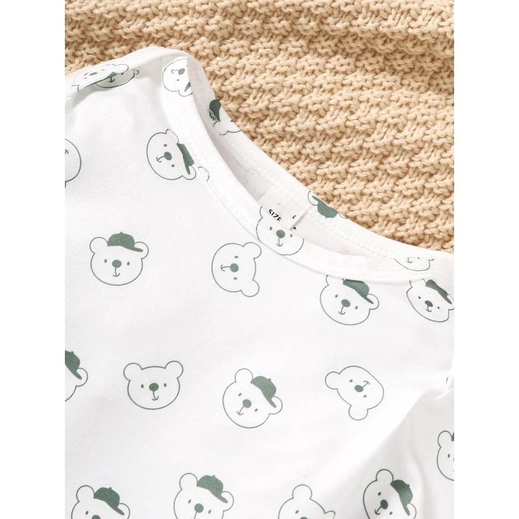 Ensemble de vêtements 2 pièces pour bébé garçon de 3 à 24 mois, body imprimé ours avec salopette ver
