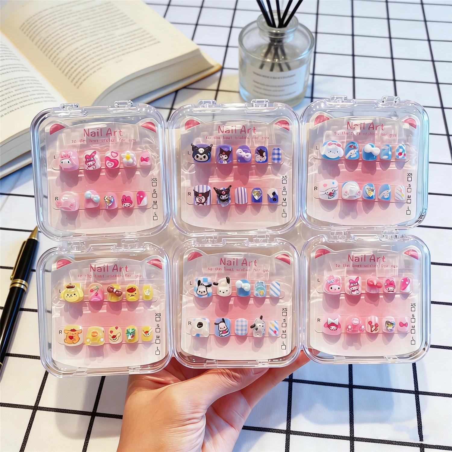 Sanrio enfants presse sur ongles et autocollants (Hello Kitty/Kuromi/ma mélodie)-3D mignon dessin an