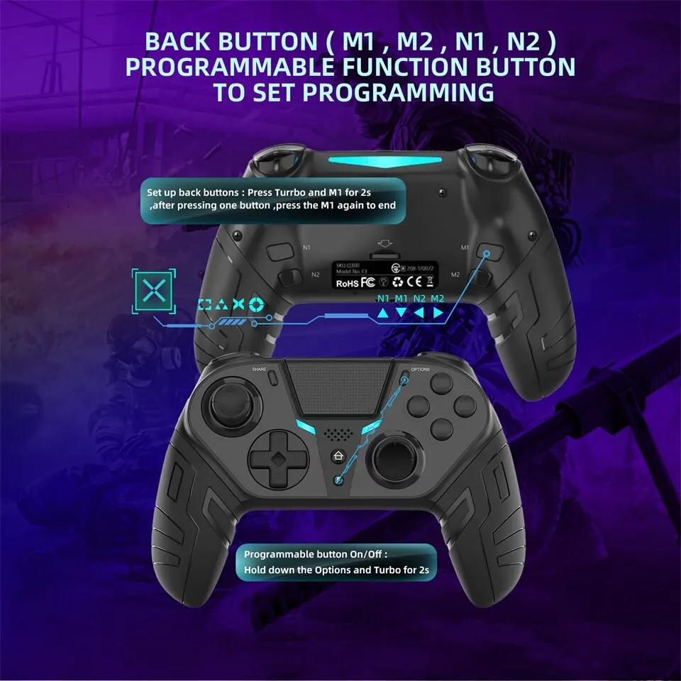 Manette de jeu sans fil Bluetooth à double Vibration, fonction Turbo Programmable pour Console PS4,