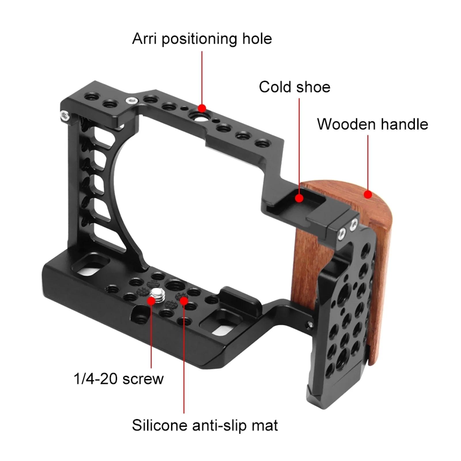 Pour Sony A6400 / A6300 / A6100 / A6000 PULUZ poignée en bois Cage de caméra en métal plate-forme st