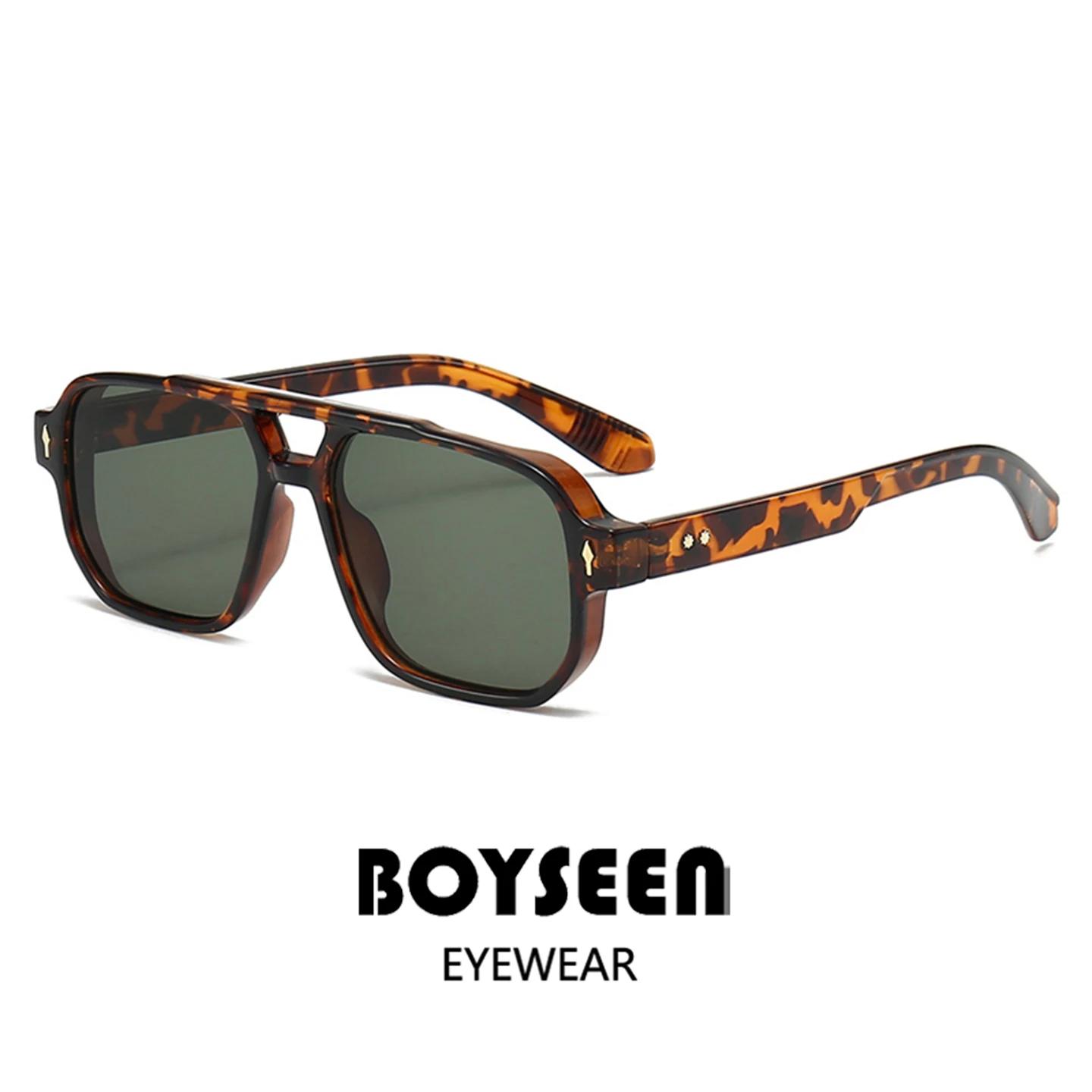 BOYSEEN Lunettes de soleil carrées en écaille de tortue pour hommes Style Preppy Lunettes à monture