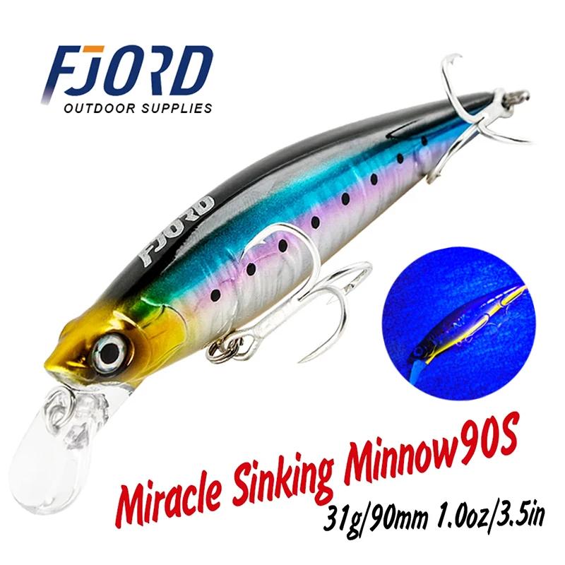 FJORD 90mm 31g Laser Miracle coulant vairon noir dur Triple crochet eau de mer eau salée SwimBait ar
