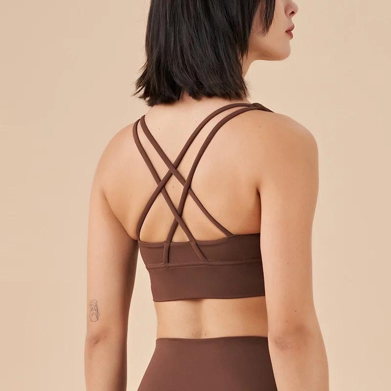 Soutien-gorge de sport femme triangle dos nu - Coussinets poitrine fitness yoga entraînement