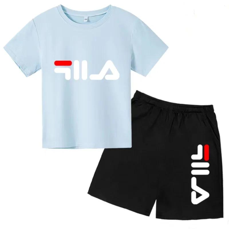 T-shirt et short décontractés à motif de lettres de dessin animé pour garçons et filles, ensemble de