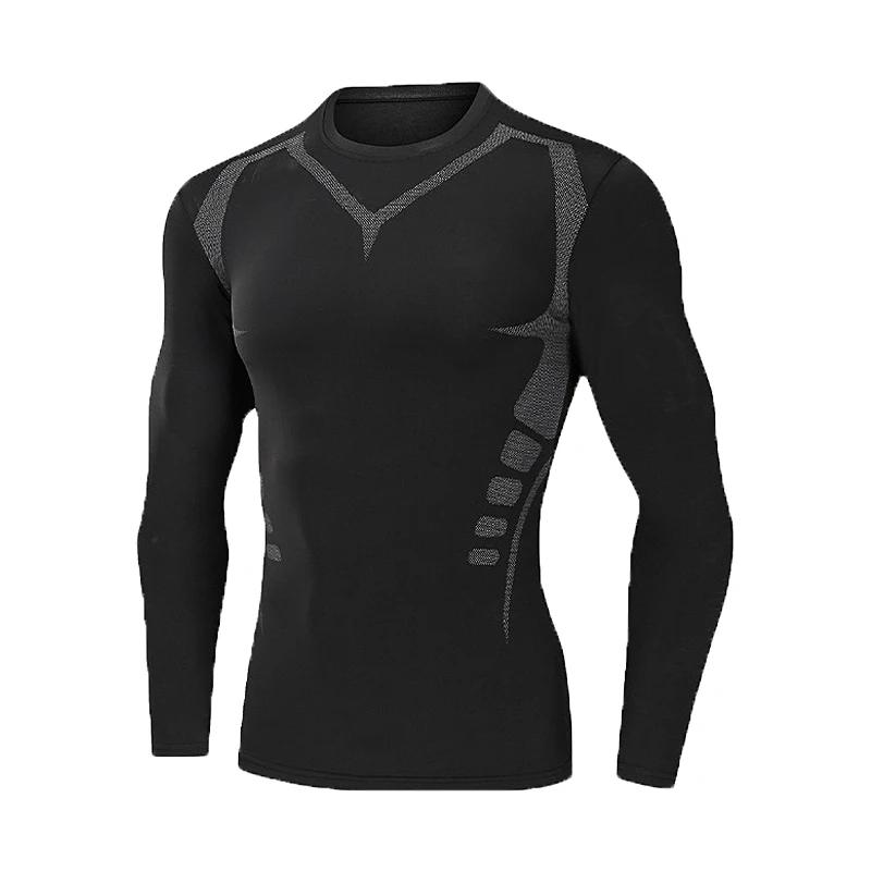 Haut de sport moulant à manches longues pour homme, fin, à séchage rapide, très élastique, adapté au