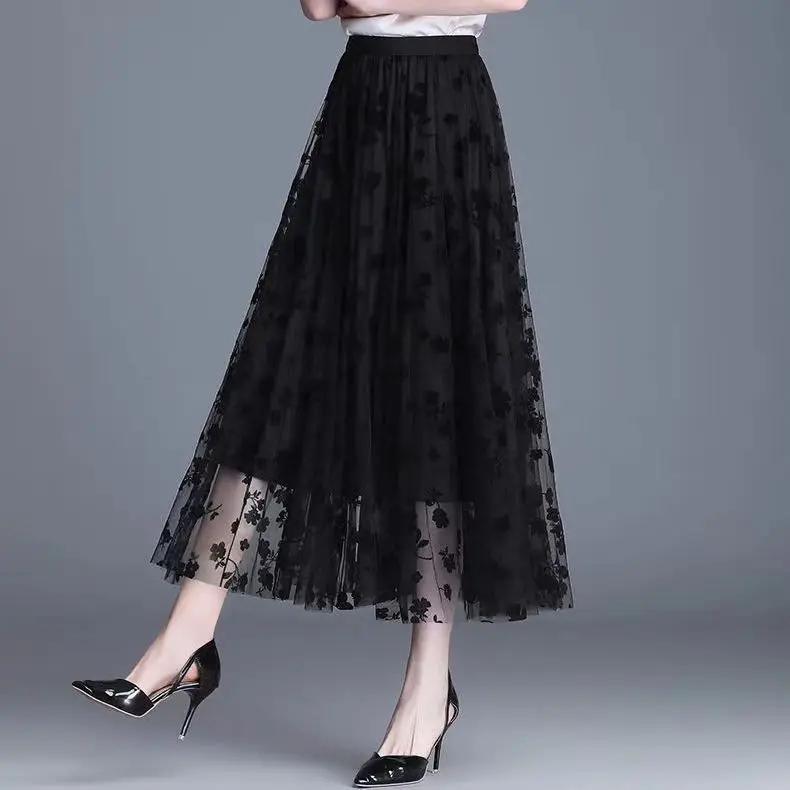 Femmes coréennes jupe en Tulle mode été crochet Floral jupe Midi ample élégant femme décontracté tou