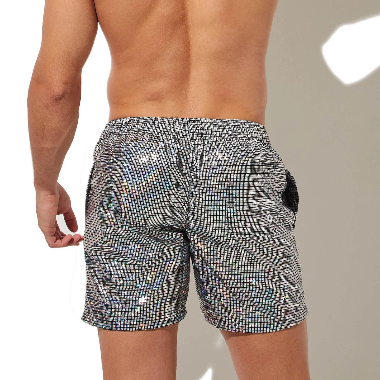 Planche de plage homme short de bain hommes maillots de bain argenté brillant surf troncs boxeurs Fa