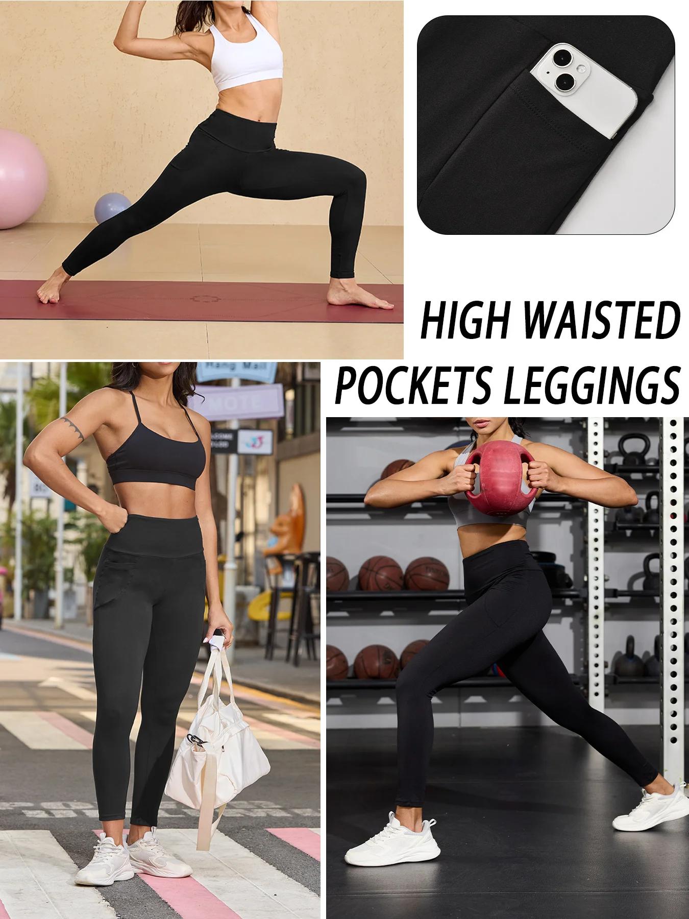 Leggings thermiques d'hiver pour femmes avec poches – Collants chauds épais taille haute doublés en