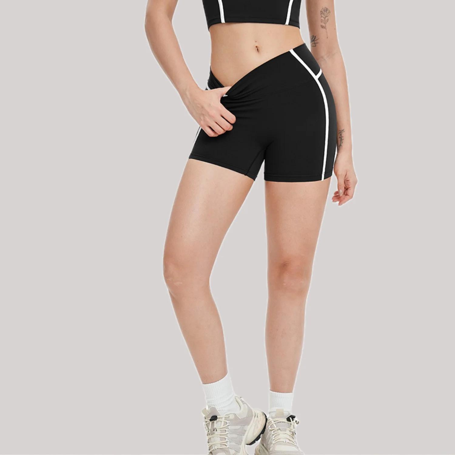 Ningyu Shorts de Yoga entraînement de gymnastique couleur contrastée Sport court femmes taille haute