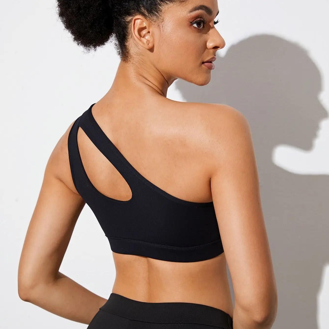 Soutien-gorge de sport pour femmes, Push Up, Fitness, asymétrique, épaule dénudée, antichoc, Yoga, n
