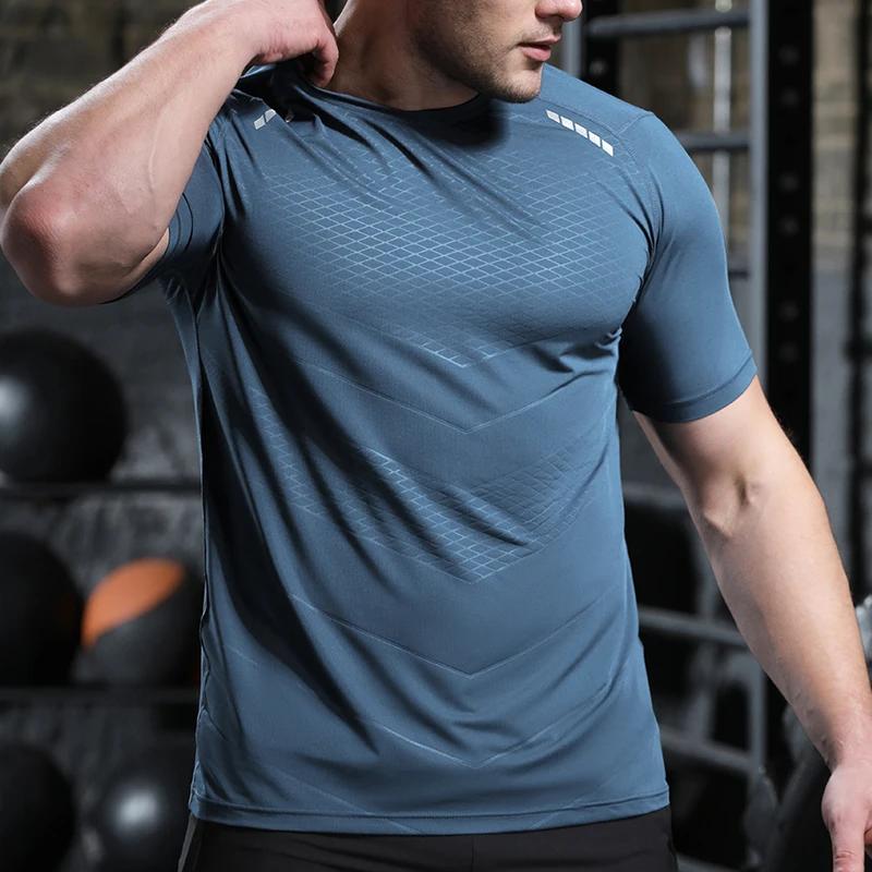 Hommes mince glace soie hauts course à manches courtes sport T-shirt gymnase Fitness entraînement mu