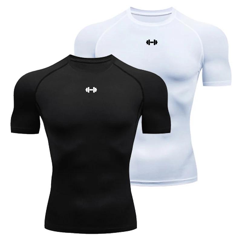 T-shirt de Compression pour hommes, vêtements de Sport d'été, T-shirt de course, élastique, séchage