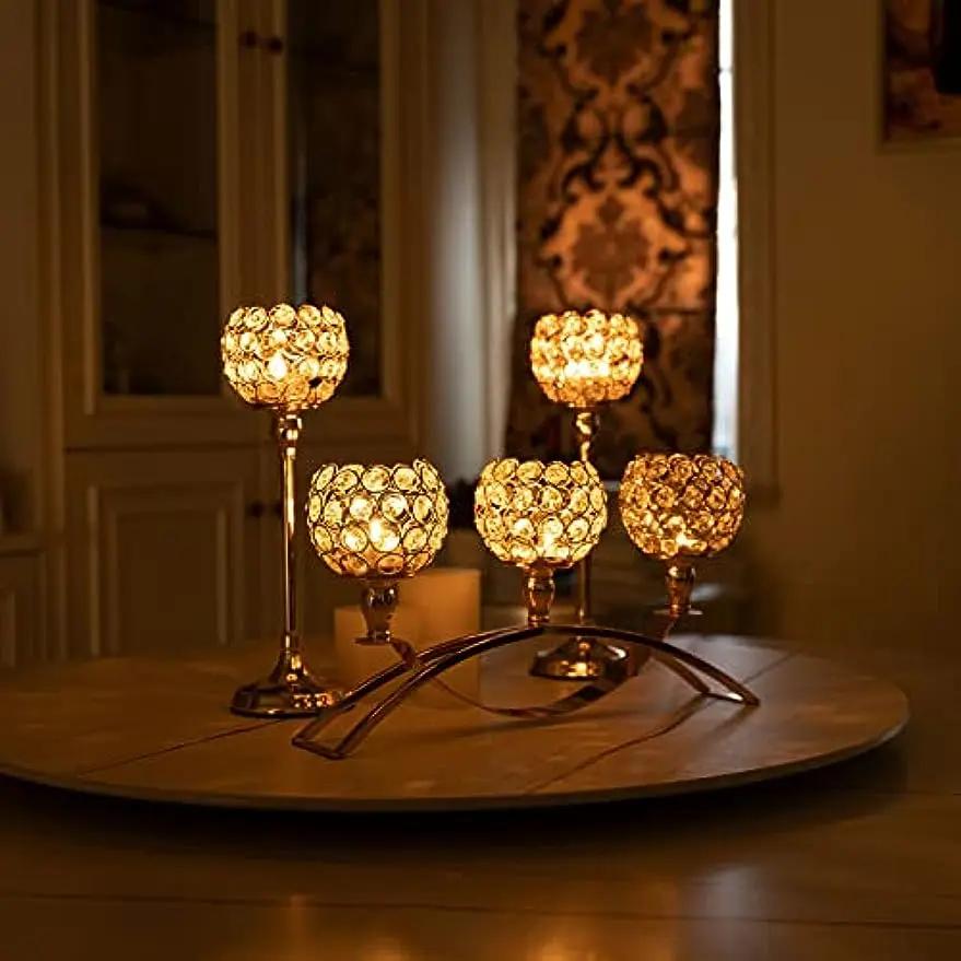 Bougeoirs dorés pour centres de table, photophore ci-après, porte-élabre, 3 bras pour salon, décorat