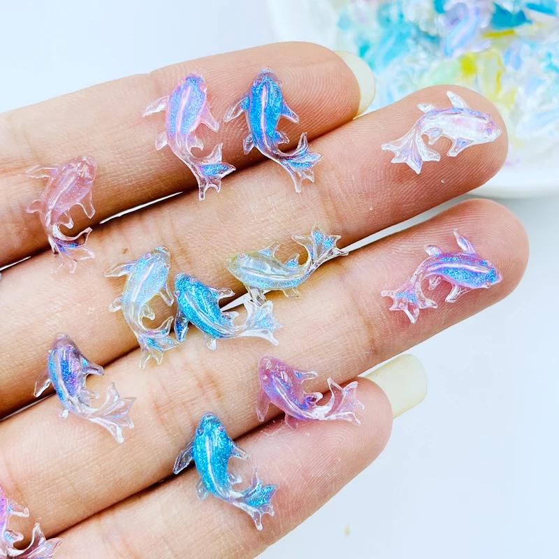 100 pièces nouveau mignon Mini Kawaii couleur petit poisson rouge résine Figurine artisanat Flatback