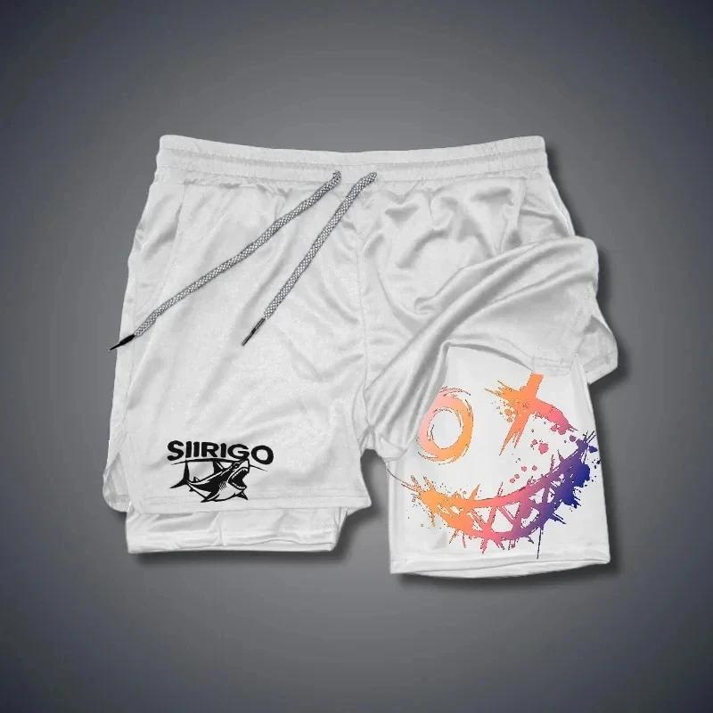 Short de Fitness imprimé visage souriant pour hommes, Double couche 2 en 1, séchage rapide, Fitness,