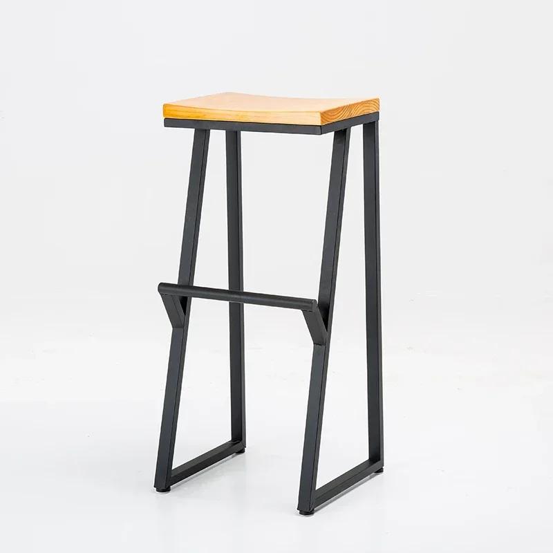 Chaise de bar minimaliste en fer à pieds hauts, sièges en bois massif, sièges de comptoir, meubles d
