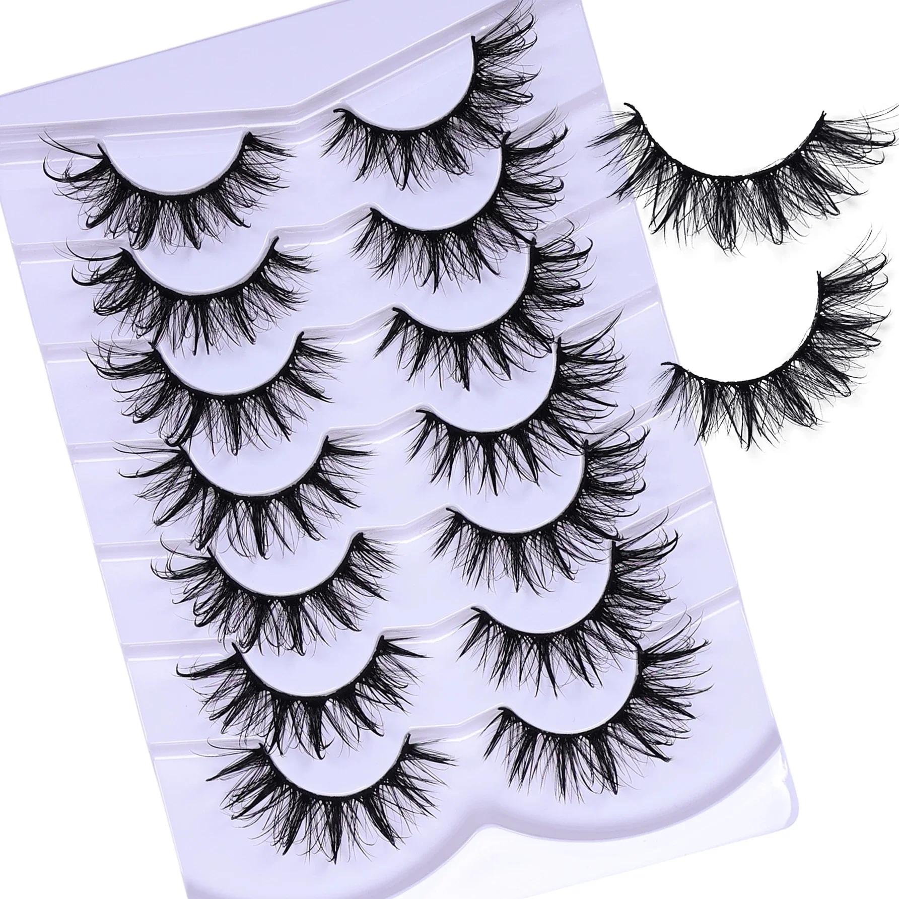 Faux cils de chat nickel é moelleux, 7 paires, look de support, contaminants, cils bouclés en D, fau
