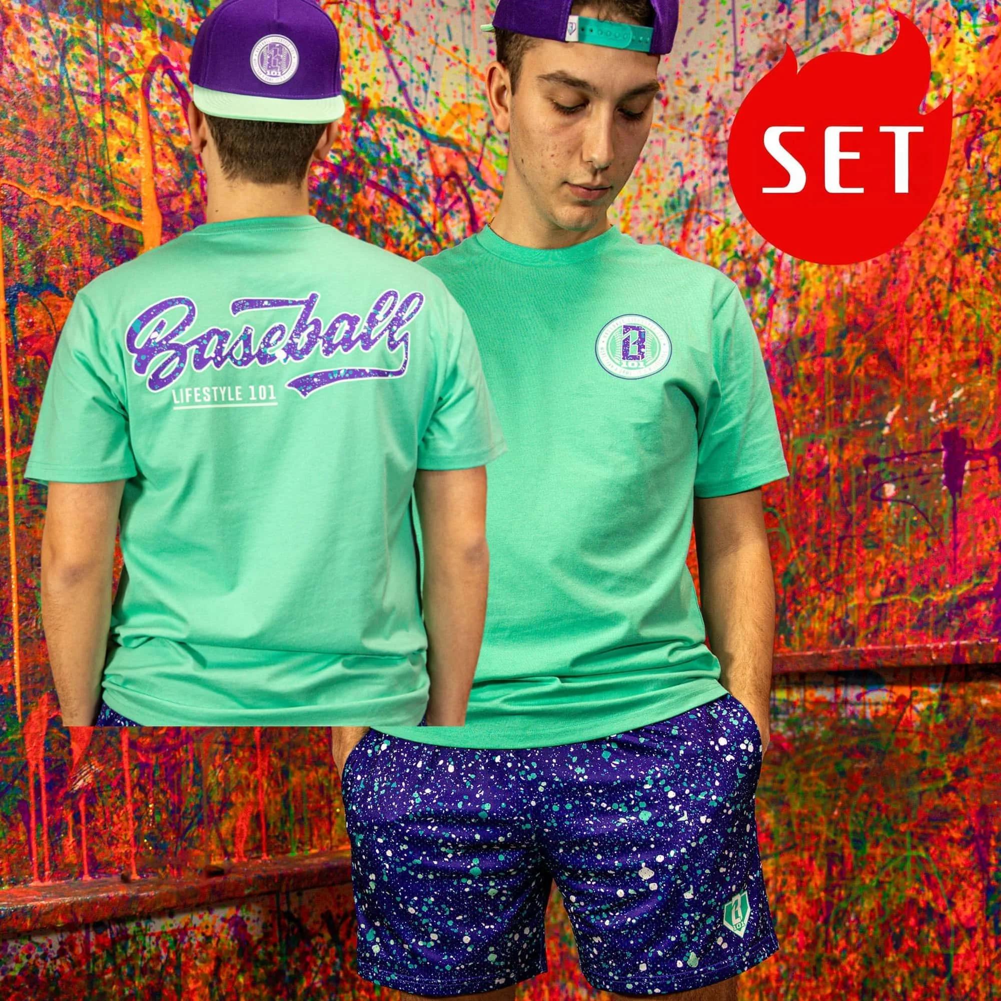 Nouveau style de baseball d'été # 101 # Ensemble T-shirt et short Lifestyle, imprimé color-block e